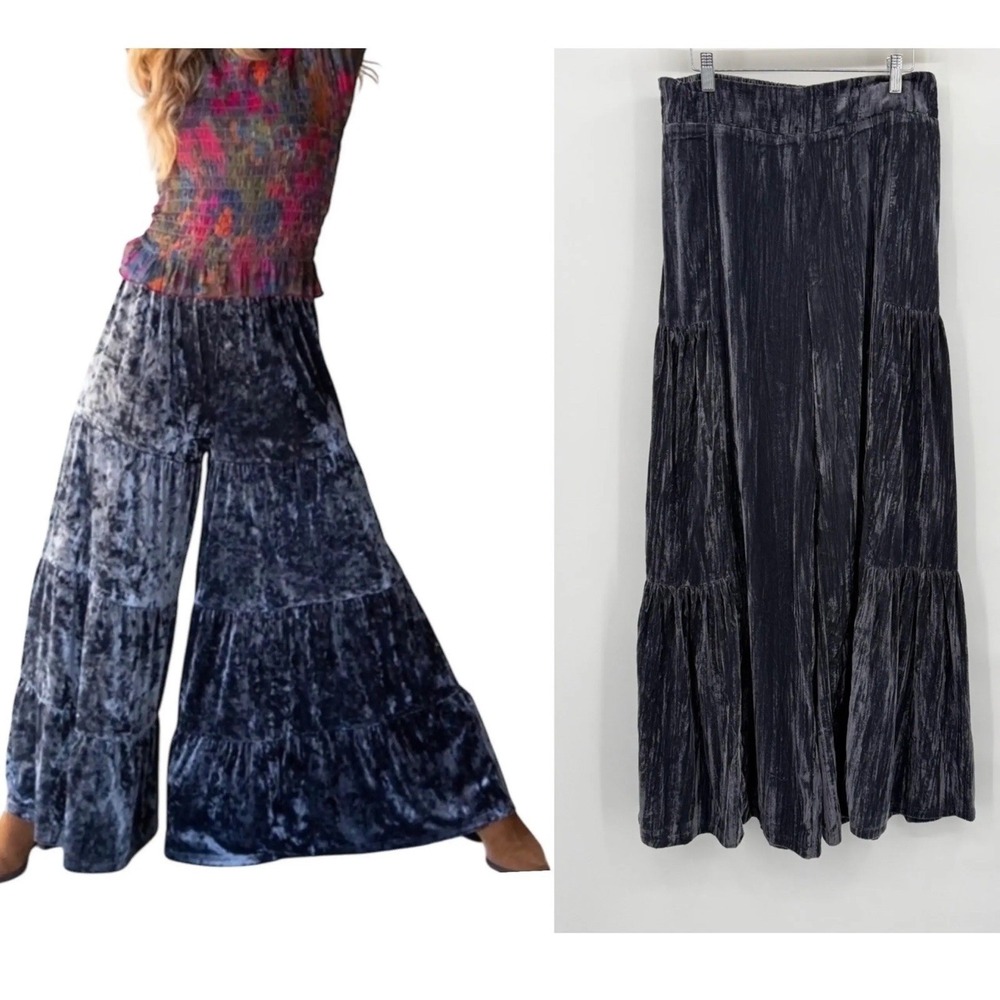 New! Natural Life Gray Velvet Wide-Leg Flare Pants Womens  XL Bohemian Boho‎
